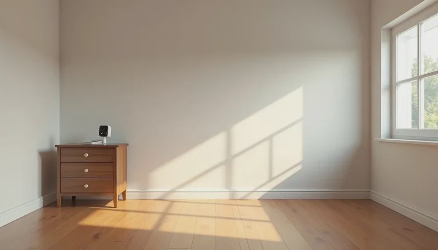 Empty nursery with air quality monitor on table