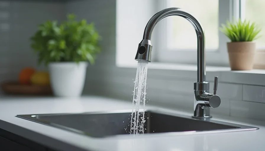 Kitchen faucet spraying into stainless steel sink