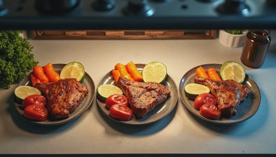 Food appearance under 2700K 3000K and 4000K lighting Same plate of food photographed under three color temperatures