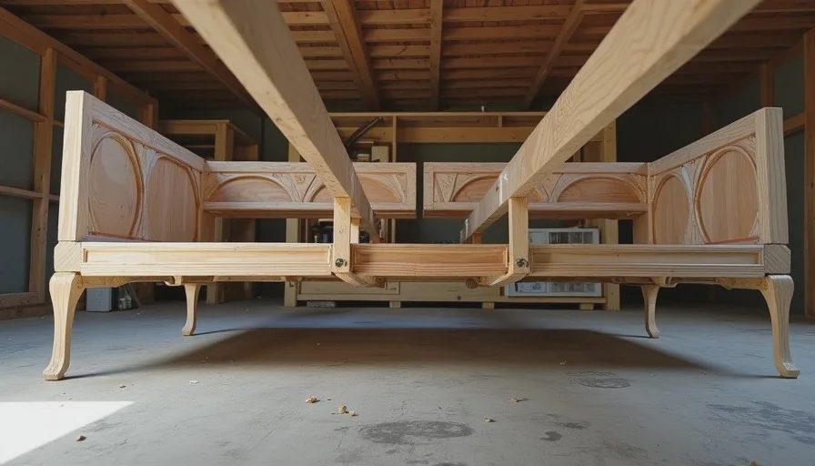 Frame construction visible from underside of sectional Sectional sofa frame and suspension details