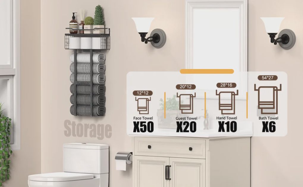  I bought the Aetyord 31" Wall-Mounted Towel Rack with Wood Plank，A slim wall-mounted rack for rolled towels fixes all three.